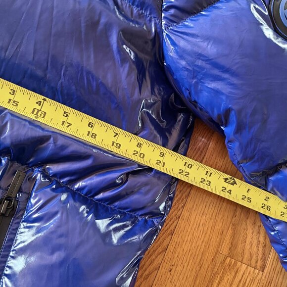 Weekend sale Men's Puffer Hoodie Quilted Patent Nylon Jacket BLUE XS $398 NWOT - Picture 5 of 8
